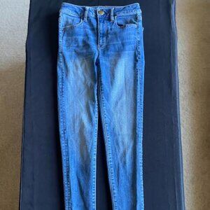American Eagle Super Stretch X, Hi-Rise Jegging, 2 Long, Blue Jeans
